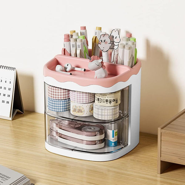 kaileyouxiangongsi Pencil Holders, Desk Organizer with Drawer for School, Home, Art Supplies (Pink Pencil Holder)
