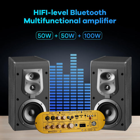 Hosyond D900 2.1 50W2 100W Channel Bluetooth Receiver Amplifier + Subwoofer, Hi-Res Audio Class D Amp with USB/AUX/USB