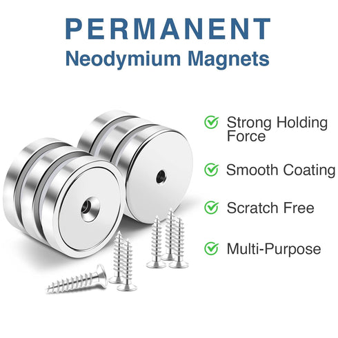 110LB+ 1.26" 0.2" Pack 6 MIKEDE Strong Magnets with Hole, Heavy Duty Neodymium Cup Magnets with Stainless Screw