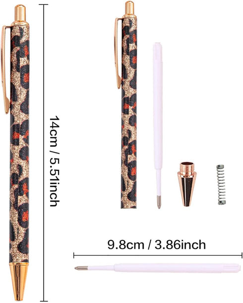 PASISIBICK 8 Pieces Girly Leopard Writing Pens, Cute Glitter Ballpoint Pens, Black Ink, Medium Point