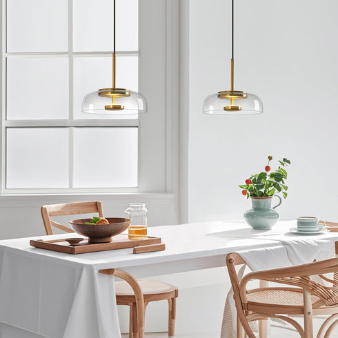 LBSQJ 6000K (8.85 1 Pack) Clear Glass Pendant Lights Kitchen Island Modern LED Pendant Light Fixtures Gold Finish