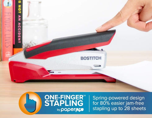 Bostitch Office InPower Spring-Powered Premium Desktop Stapler, Red/Silver (1117)