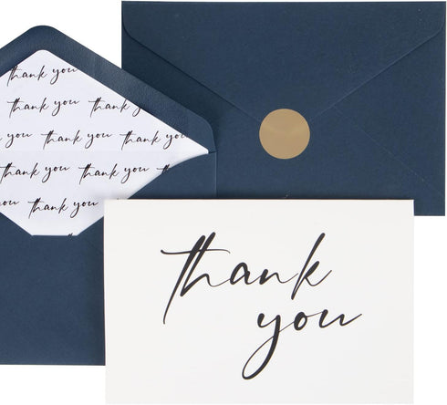 AZAZA 50 Bulk Thank You Cards with Envelopes 4x6, Navy Blue Thank