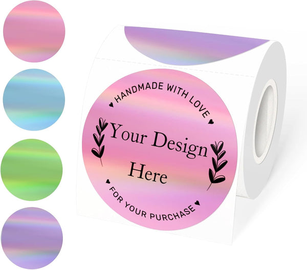 Yegawen 3" Circle Holographic Thermal Label Stickers, Round Printable Labels Rainbow Glitter Thermal