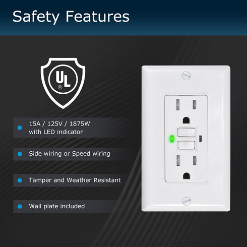 GFC2301 Duplex Self-Test Tamper and Weather Resistant GFCI Outlets with Wall Plate, 15 Amp 120V AC, White