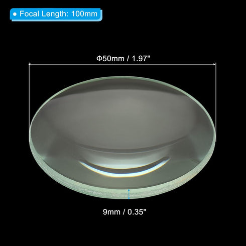 PATIKIL 4" (100mm) Focal Length Double Convex Lens, 2 Pack 50mm Diameter 9mm Height Glass Optically Polished Round Edges Lens for Physics Experiment, Clear