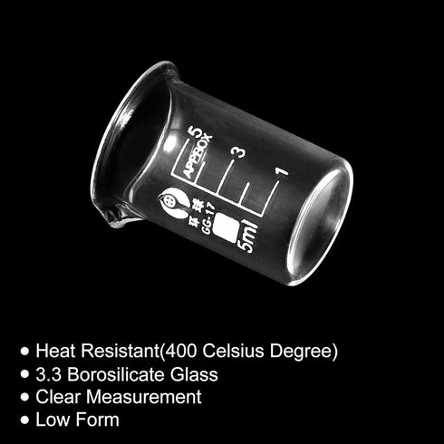 PATIKIL 2Pcs 5ml Low Form Glass Beaker, 3.3 Borosilicate Glass Measuring Cups with Spout for Kitchen Lab