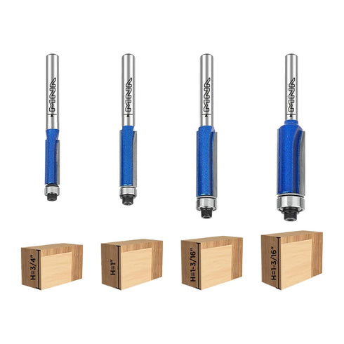 Trimming Set 4, Trimming Set. 1/4" 1/4", 5/16", 3/8", 1/2". Trimming MNA Top Bearing Flush Router Bits of Straight