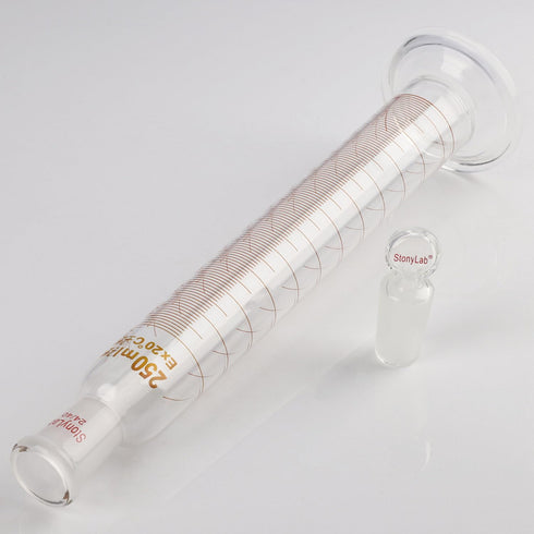 stonylab 250 ml Measuring Cylinder with Stopper, Heavy Wall Borosilicate Glass, Graduated with 24/40 Joint