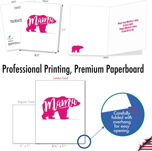 NobleWorks Jumbo Mother's Day Greeting Card 8.5 x 11 Inch with Envelope (1 Pack) - Big Mom Mama Bear