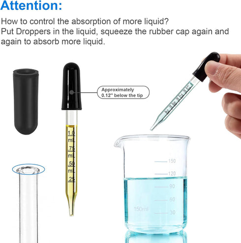 10Pcs Eye Dropper with Durable Rubber Head, 1ml Glass Droppers for Oils, Medicine, Crafts, Essential Oil