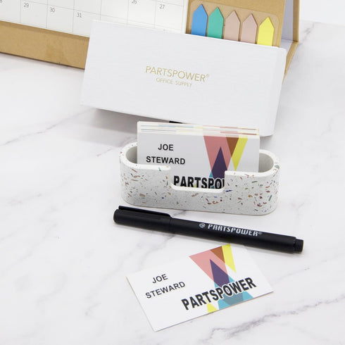 PARTSPOWER Cement Business Card Holder for Desktop, Horizontal Name Card Display Organizer, Business Gift Accessory
