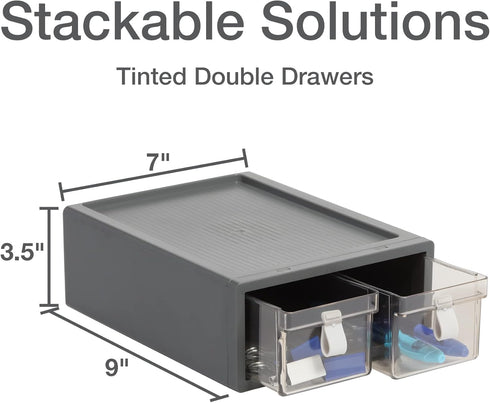 Pendaflex Stackable Drawer, Durable Plastic with Silicon Handles, Tinted Drawers, Medium, Gray, 9" x 7" x 3.5"