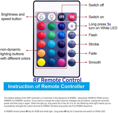 2-Output 5 24-Key GIDEALED Smart WiFi RGBW LED Controller Pin with Remote,Compatible with Alexa&Google