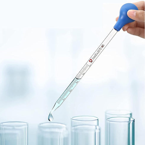 2Pcs Glass Dropper Pipettes - Graduated Lab Pipettes with Big Rubber Hat and Cleaning Brush for Liquid Transfer