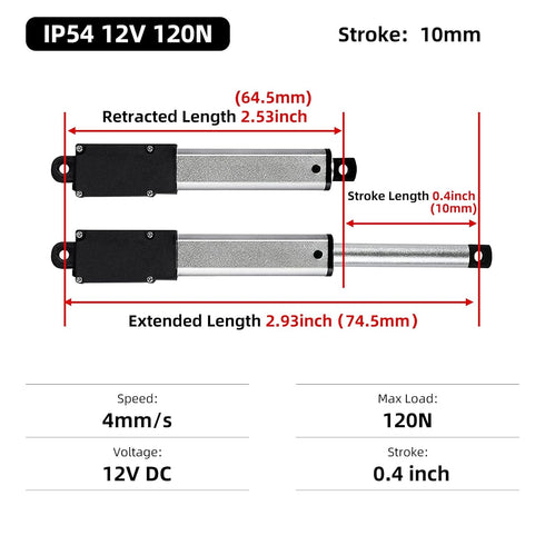 10mm 120N Mini Electric Linear Actuator, 0.5 Inch Linear Motion Actuator, 12V with Brackets for Cabinets, Robotics,