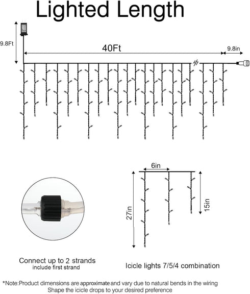 40 432 81 8 Brightown Icicle Lights for Outside, FT LED Icicle Christmas Lights Outdoor with Drops, Modes, Connectable