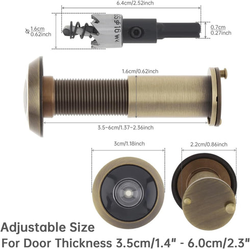 linenb 2set 16mm 200 1.57-2.56inch Peep Holes for Door Degree Door Viewer Peephole HD Optical Glass Lens Security Peek