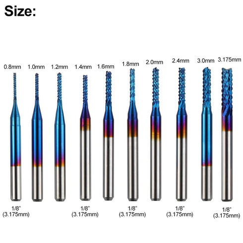 20pcs 1/8" Set, Dia.1/32"-1/8" Inch ASNOMY End Mills CNC Spiral Router Bits, Shank CNC Cutter Milling Carving Bit Nano