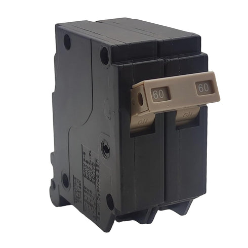 2-Pole 60 Amp Circuit Breaker, Type 3/4-Inch Plug-On, Thermal Magnetic Protection, 120/240V