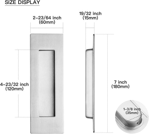 Ravinte 1 Pack Brushed Nickel Sliding Closet Door Handles, 7in Length Recessed Finger Pulls for Barn Door