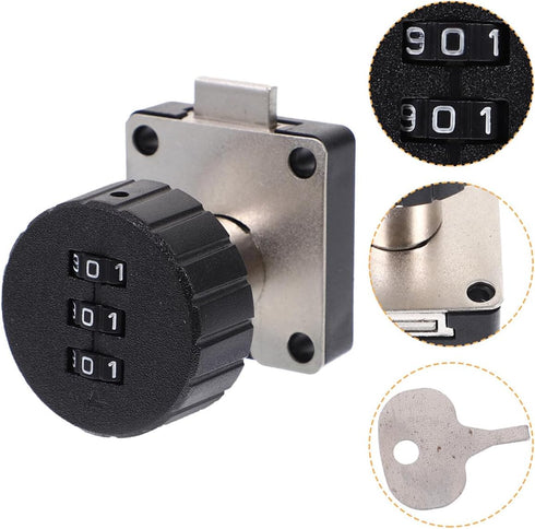 2Pcs 3-Digit Combination Cabinet Locks with Password Security for File Cabinets and Bedside Drawers, Black Round