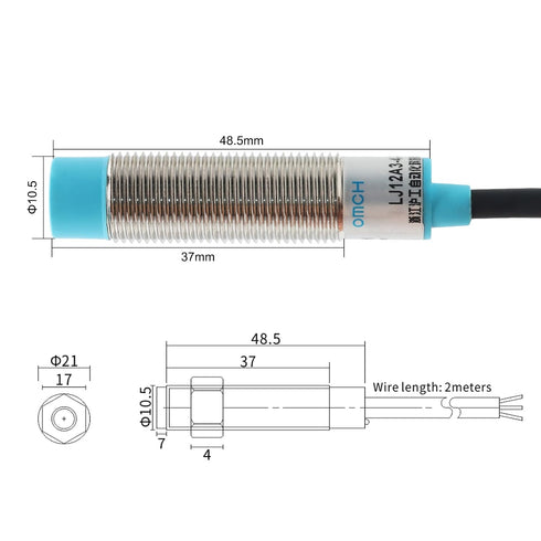 OMCH LJ12A3-4-Z/AY M12 12mm 4mm 6-36V 300mA, 3-Wire PNP NC Inductive Proximity Sensor Switch, Thread, Sensing Distance