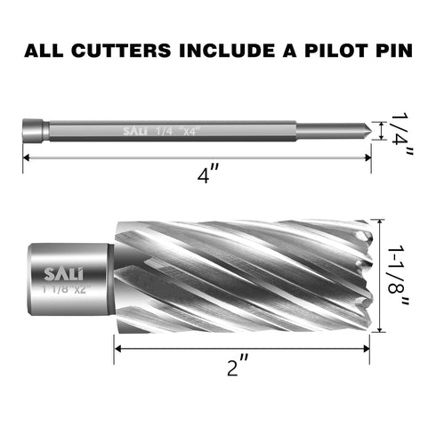 SALI 2 pcs Annular Cutter, 1-1/8 Inch Diameter with Weldon Shank, 2" Cutting Depth Mag Drill Bit
