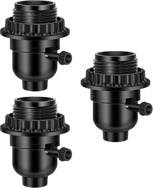 UL Listed E26 Light Socket, Threaded Lamp Socket Replacement with ON/Off Switch, Black 3-Pack