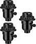 UL Listed E26 Light Socket, Threaded Lamp Socket Replacement with ON/Off Switch, Black 3-Pack