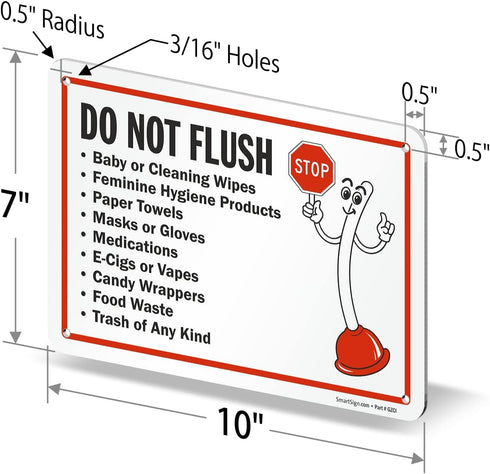 7" 10" 55 SmartSign x 'Do Not Flush - Baby Or Cleaning Wipes, Feminine Hygiene Products, Paper Towels, Masks, Trash