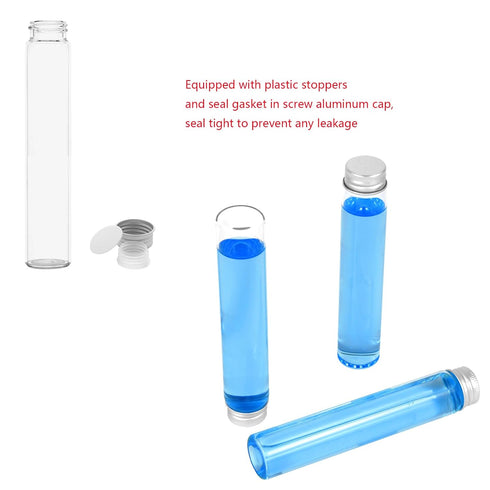 50ml Glass Clear Test Tubes with Screw Caps and Plastic Stoppers, Liquid Sample Vials, Leak-Proof Flat Test Tubes, 24PCS
