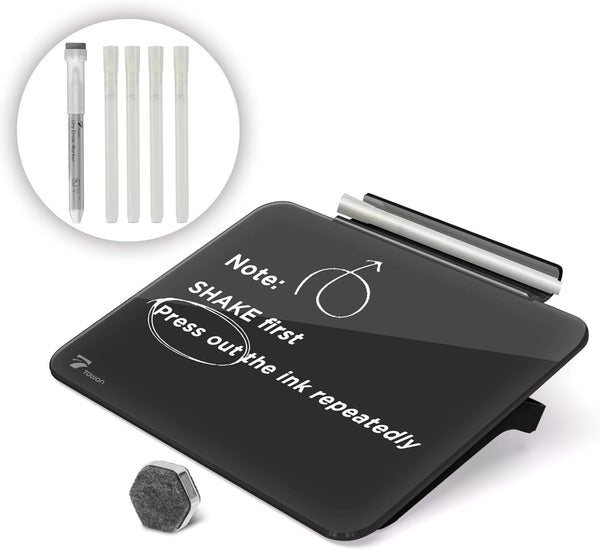 TOWON Small Glass Dry Erase Board, 8x6 Inches, Mini Whiteboard Easel Pad Set for Office, Home, School