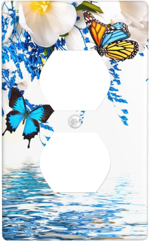 Butterfly Flower Single Duplex Outlet Light Switch Plate Cover for Home, Bedroom, Kitchen - 4.5 * 2.76 Inch