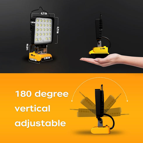 2 20v 112W 11200LM 20v Pcs Cordless LED Work Light for Dewalt Max Battery, Battery Light for Dewalt Tools, Portable