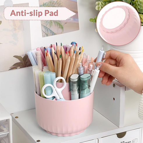 SKYDUE Rotating Makeup Organizer, Dual-Purpose Desk Organizer for Cosmetics & Pens, 5 Slots Pencil Cup for Office, Home