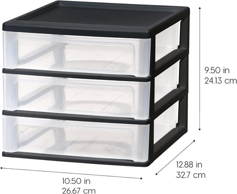 IRIS USA Plastic Stacking Desk Top 3-Drawer Storage Organizer, 1-Pack, for Makeup Vanity, Nail Polish, Bathroom, Office