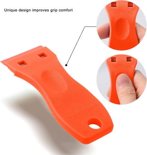 FOSHIO 2PCS Orange Plastic Razor Blade Scraper Tool with 100PCS Blades for Sticker and Adhesive Removal