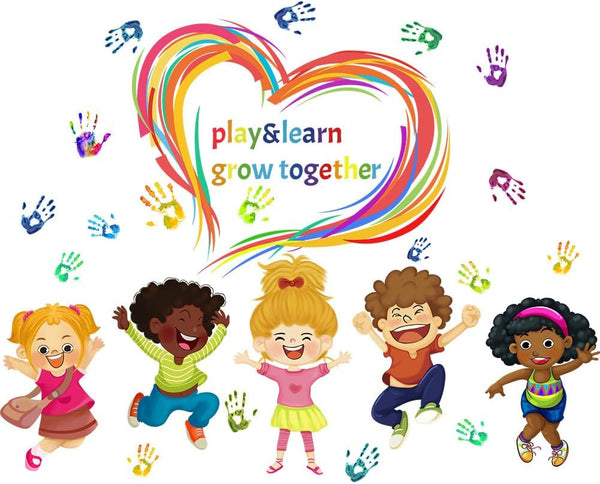 Mirabuy Play Learn & Grow Together Wall Decals Kids Inspirational Quotes Handprint Wall