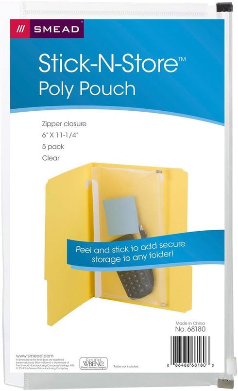 Smead Stick-N-Store Poly Pouch, 5 per Pack, 6 x 11-1/4 Inches (68180)