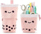 Cute Standing Pencil Case for Kids, Pop Up Pencil Box Makeup Pouch, Christmas Gift Corduroy Organizer (Pink)