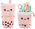 Cute Standing Pencil Case for Kids, Pop Up Pencil Box Makeup Pouch, Christmas Gift Corduroy Organizer (Pink)