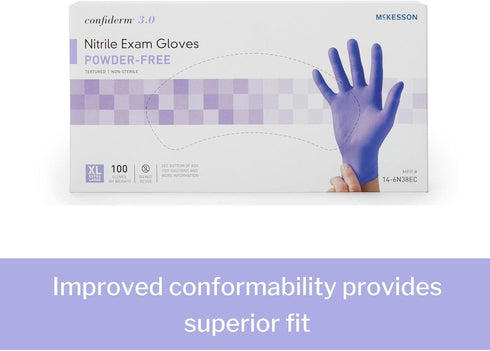 McKesson Confiderm 3.0 Nitrile Exam Gloves, Powder-Free Latex-Free Non-Sterile Dark Blue, Size XL, 100 Count