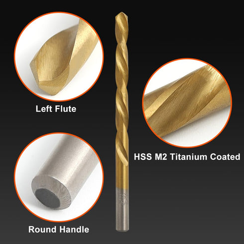 COMOWARE Left Hand Drill Bit Set, 13 Piece M2 HSS with Titanium Nitride Coating, SAE (1/16" - 1/4")