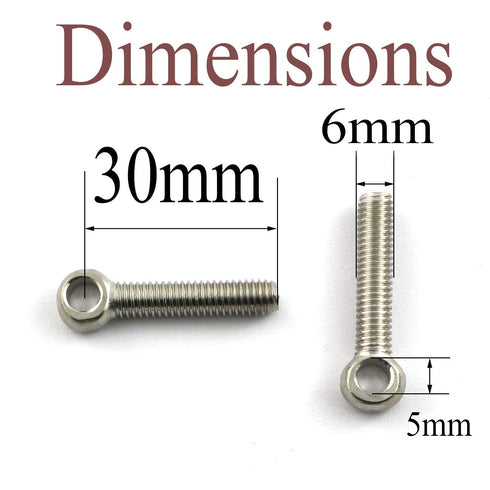 6pcs M6x30mm Eye Bolt Screw, Lifting Ring Eye Bolts 304 Stainless Steel Axle Pin Split Pin Dowel Bolt Ring Screw Loop