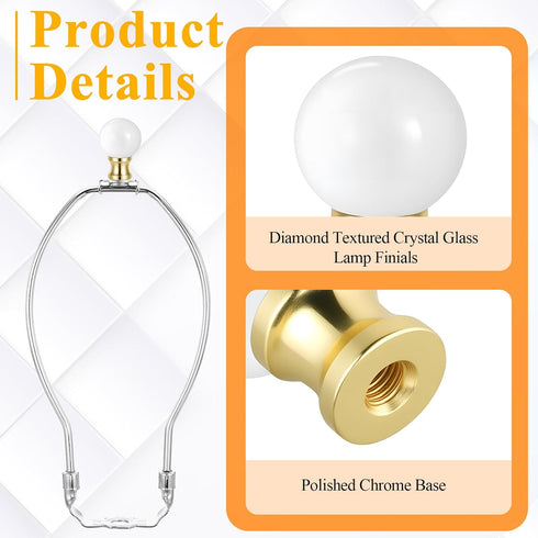 Hadnves 2 1/4-27 PCS Crystal Lamp Finial Screw Topper with Polished Metal Base Knob Clear Decorative Top Accessories