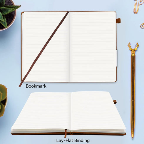 Lined Journal Notebook, 200 Pages, A5 College Ruled, Leather Hardcover, Thick Classic with Pen Loop, Brown