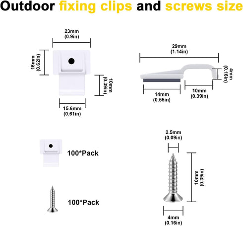 100 8mm 10mm Pcs Outdoor LED Strip Light Mounting Clips Self Adhesive with Screws Mounting Holder, Cable Wires