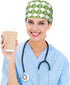 Nurse Scrub Cap Men Women with Buttons - Cute Cartoon Cauliflower A Print Soft Comfy Surgical Cap, Adjustable Tie Back