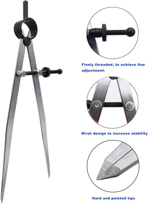 ZLKSKER 8 Inch Adjustable Lockable Steel Wing Divider, Leather Compass for Woodworking & Leather Craft